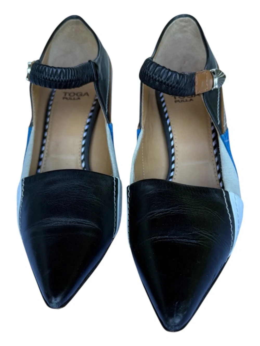 TOGA Pulla Multicolor Patchwork Leather Pointed-Toe Pumps | 37